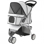 PawHut Poussette pour Chien 4 Roues, Chariot Pliable avec Auvent Réglable, Panier de Rangement, 77x44x102cm, Gris