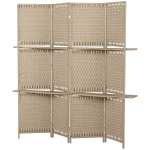 HOMCOM Séparateur de pièces 4 panneaux 2 étagères pliables naturel paille