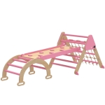 AIYAPLAY Triangle d'escalade enfants 8 en 1 avec rampe double face, arc d'escalade en bois avec toboggan & échelle, rose
