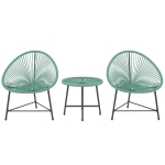 Outsunny Rattan Bistro Set with Acapulco Chairs and Glass Table, Green
