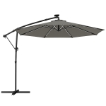Outsunny 3 m Garden Cantilever Parasol with LED Solar Light, Round Overhanging Umbrella with 360° Rotation, Cover, Grey
