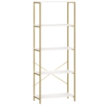 HOMCOM 5-Tier Bookshelf, Modern Bookcase with Metal Frame - White and Gold Tone