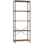 HOMCOM 5-Tier Bookshelf, Industrial Bookcase with Metal Frame - Rustic Brown and Black