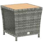 Outsunny Side Table 2-Tier Outdoor Coffee Table with Storage Shelf PS Wood Slat Top/Light Grey