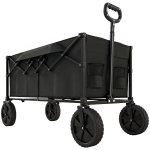 Outsunny 95L Foldable Festival Trolley on Wheels, Collapsible Wagon Cart with Adjustable Handle and 2 Cup Holders, Black