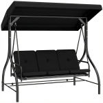 Outsunny 3 Seater Canopy Swing Chair, 2 in 1 Garden Swing Seat Bed, with Adjustable Canopy and Metal Frame, Black