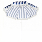 Outsunny Parasol de plage à franges Ø180 cm Parasol de terrasse extérieur à hauteur réglable Inclinaison 30° Bleu et blanc