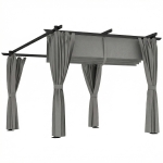 Outsunny 3 x 3 m Retractable Roof Pergola, with Curtains - Light Grey