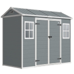 Outsunny 8 x 4 ft Resin Garden Shed, Wood-Effect Outdoor Storage Shed with Floor, Windows, Lockable Doors and Vents, Light Grey