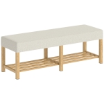 HOMCOM Banco Sapateira com Assento Acolchoado para 2 Pessoas Prateleira Aberta Estrutura de Madeira 140x44x48 cm, Creme e Madeira