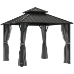Outsunny 3 x 3(m) Hardtop Gazebo Canopy with Metal Roof, Waterproof Permanent Pavilion Garden Gazebo with Netting, Curtains, Grey