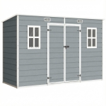 Outsunny 10 x 4 ft Resin Garden Shed, Outdoor Storage Shed with Floor, Windows, Lockable Doors and Vents, Grey