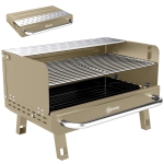 Outsunny Portable BBQ Grill, Charcoal Barbecue Grill with Adjustable Grates, Foldable Legs, Side Shelf for Camping Travel, Khaki