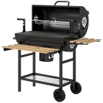 Outsunny Barbacoa de Carbón Portátil Barbacoa Carbón Barril con Asador Eléctrico Estantes Plegables Ruedas Termómetro
