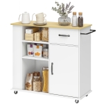 HOMCOM Meuble de cuisine avec tiroir, placard et étagère réglable, Blanc