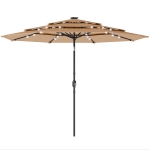 Outsunny 2.8 m Garden Parasol Umbrella with LED Solar Light, Parasol Cover, 3 Tier Outdoor Table Market Patio Umbrella, Khaki