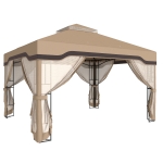 Outsunny 3 x 3.6 m Outdoor Garden Gazebo with Post Shelves, UPF50+ Patio Permanent Pavilion with Hook, Khaki