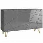 HOMCOM Modern Luxe High Gloss Sideboard, with Hairpin Legs, Grey