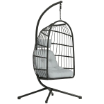 Outsunny Hangstoel met Standaard Opvouwbare Polyrattan Mand met Kussen Veiligheidsgordel Hoofdkussen Banden, Verstelbare Hoogte