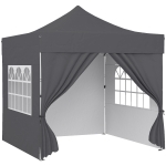 Outsunny 3 x 3 m Pop Up Gazebo with Sidewalls, UPF50+ Heavy Duty Garden Party Tent Marquee with Wheeled Carry Bag, Dark Grey