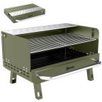 Outsunny Portable BBQ Grill, Charcoal Barbecue Grill with Adjustable Grates, Foldable Legs, Side Shelf for Camping Travel, Green