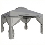 Outsunny 3 x 3.6 m Outdoor Garden Gazebo with Post Shelves, UPF50+ Patio Permanent Pavilion with Hook, Dark Grey