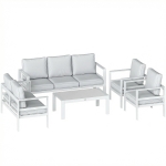 Outsunny 5 Pieces Aluminium Garden Furniture Set with Olefin Cushions, Extra Deep Outdoor Garden Sofa Set, White
