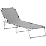 Outsunny Reclining Sun Lounger Chair Folding Camping Bed with 4-Position Adjustable Backrest, Grey