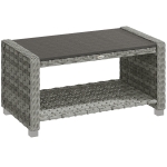 Outsunny Outdoor Coffee Table with Storage Shelf, PE Rattan Side Table with Slatted Top and Foot Pads, Grey