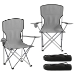 Outsunny Camping Chair Set of 2 Portable Folding Outdoor Camp Chair with Cup Holders and Carry Bag Grey