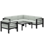 Outsunny 5-Piece Garden Corner Sofa Set with Cushions, 6 Seater Aluminium Garden Furniture Set with Coffee Table, Light Grey