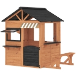 AIYAPLAY Houten kinderspeelhuis voor buiten met keuken, bank, verkoopbalie, ramen en deur voor kinderen van 3-8 jaar – 171,5 x 146 x 156 cm – bruin