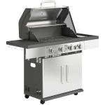 Outsunny 4+1 Burner Gas BBQ Grill, Portable Gas Barbecue Grill with Side Burner, Warming Rack, Side Shelf, Storage Cabinet