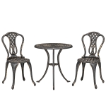Outsunny Outdoor Bistro Set for 2 Cast Aluminium Patio Furniture with Round Table Umbrella Hole Brown