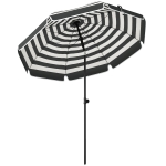 Outsunny 1.8 m Beach Umbrella Parasol with Sand Anchor, Portable 30° Tilting Patio Sun Shade with Adjustable Height, Grey/White