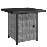 Outsunny Propane Gas Fire Pit Table for Garden, 11.7 KW Smokeless Firepit Outdoor Heater with Wind Guard, Glass Rocks, Lid, Black