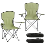 Outsunny Camping Chair Set of 2 Portable Folding Outdoor Camp Chair with Cup Holders and Carry Bag Green