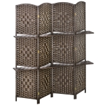 HOMCOM Biombo Separador de Ambientes 4 Painéis 160x170 cm com 2 Prateleiras Dobrável de Fibra de Papel Castanho