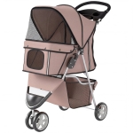 PawHut Poussette pour Chien 4 Roues, Chariot Pliable avec Auvent Réglable, Panier de Rangement, 77x44x102cm, Café