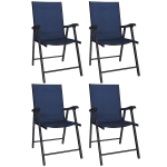 Outsunny Folding Garden Chairs Set of 4, Foldable Garden Dining Chairs with High Back, Armrests, Texteline Seat, Navy Blue