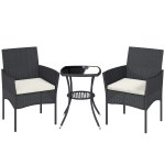 Outsunny 3 Piece Rattan Bistro Set, PE Wicker Garden Furniture Conversation Set with 2 Tier Glass-Top Table, Chairs, Cream White