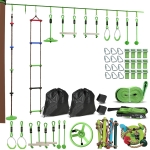 AIYAPLAY Obstacle Course for Kids with 10PCs Slackline Kit, with Monkey Bars, Gym Rings, Rope Ladder, Nest Swing, Hanging Tray