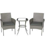 Outsunny 3 Piece Rattan Bistro Set, PE Wicker Garden Furniture Conversation Set with 2 Tier Glass-Top Table, Chairs, Dark Grey