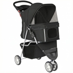 PawHut Carrito para Perros Pequeños con Cesta de Almacenaje Ventanas de Malla y Cinturón de Seguridad 77x44x102 cm Negro