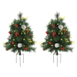 HOMCOM 2-er Set Weihnachtsbäume, Künstlicher Mini-Christbaum mit LED-Lichtern, Kunststoff, Metall, Ø33 x 75 cm, Grün