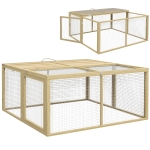 PawHut Wooden Folding Rabbit Hutch, for 2-3 Rabbits - Natural Wood