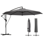 Outsunny Parasol Déporté Parasol de Jardin Extérieur Double Cordes de Fixation et Housse de Protection Manivelle Gris Foncé