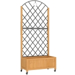 Outsunny Verhoogde plantenbak met metalen gaas, houten plantenbak op wielen, outdoor plantenbak, bruin