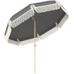Outsunny 1.7 m Beach Umbrella with Sand Anchor, 30° Tilting Fringed Beach Garden Parasol with Adjustable Height, Grey