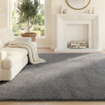 HOMCOM Tapis salon 160 x 120 cm tapis à poils longs, lavable en machine, antidérapant, en fausse fourrure, gris clair